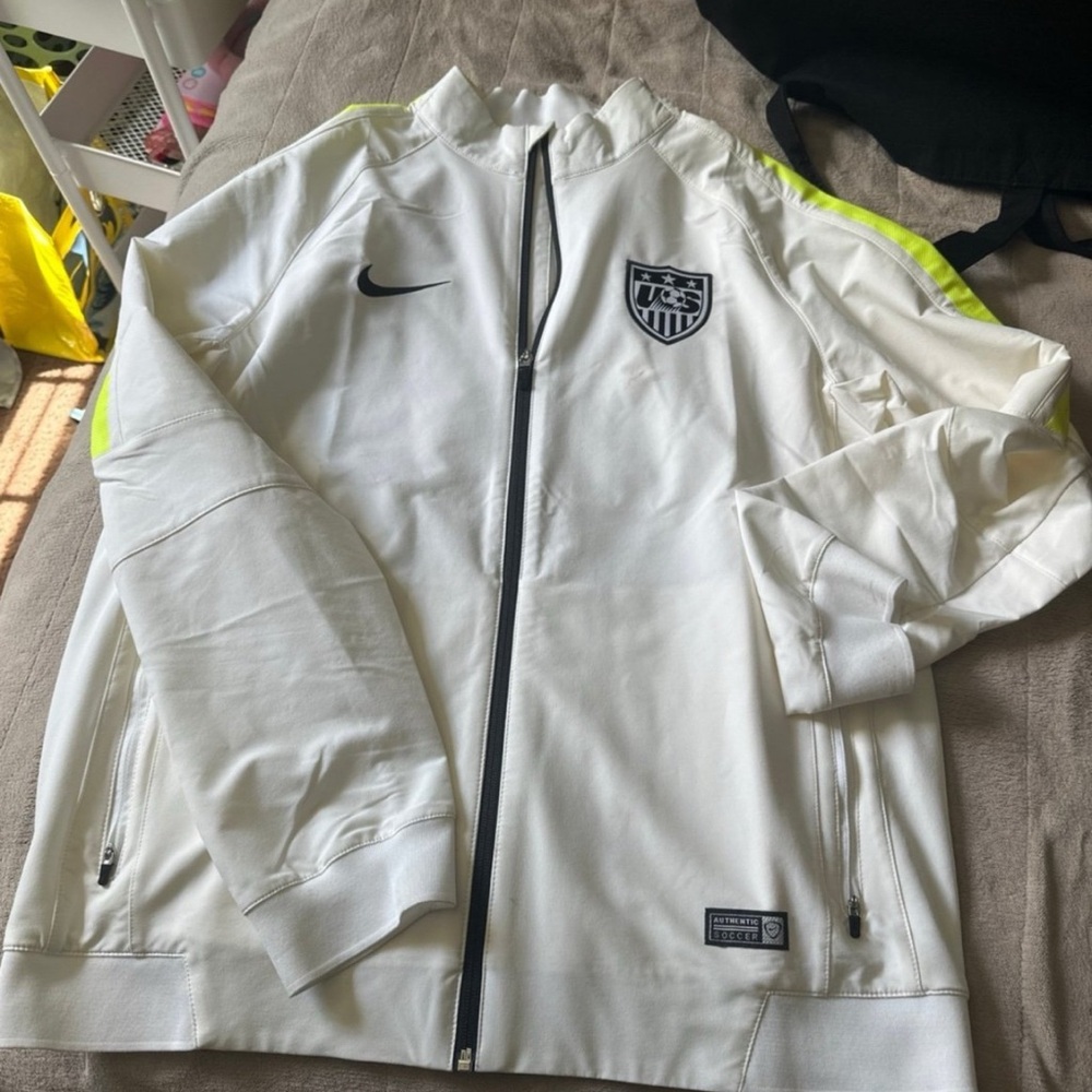Nike White Jacket with Neon Yellow Accents and USA Crest